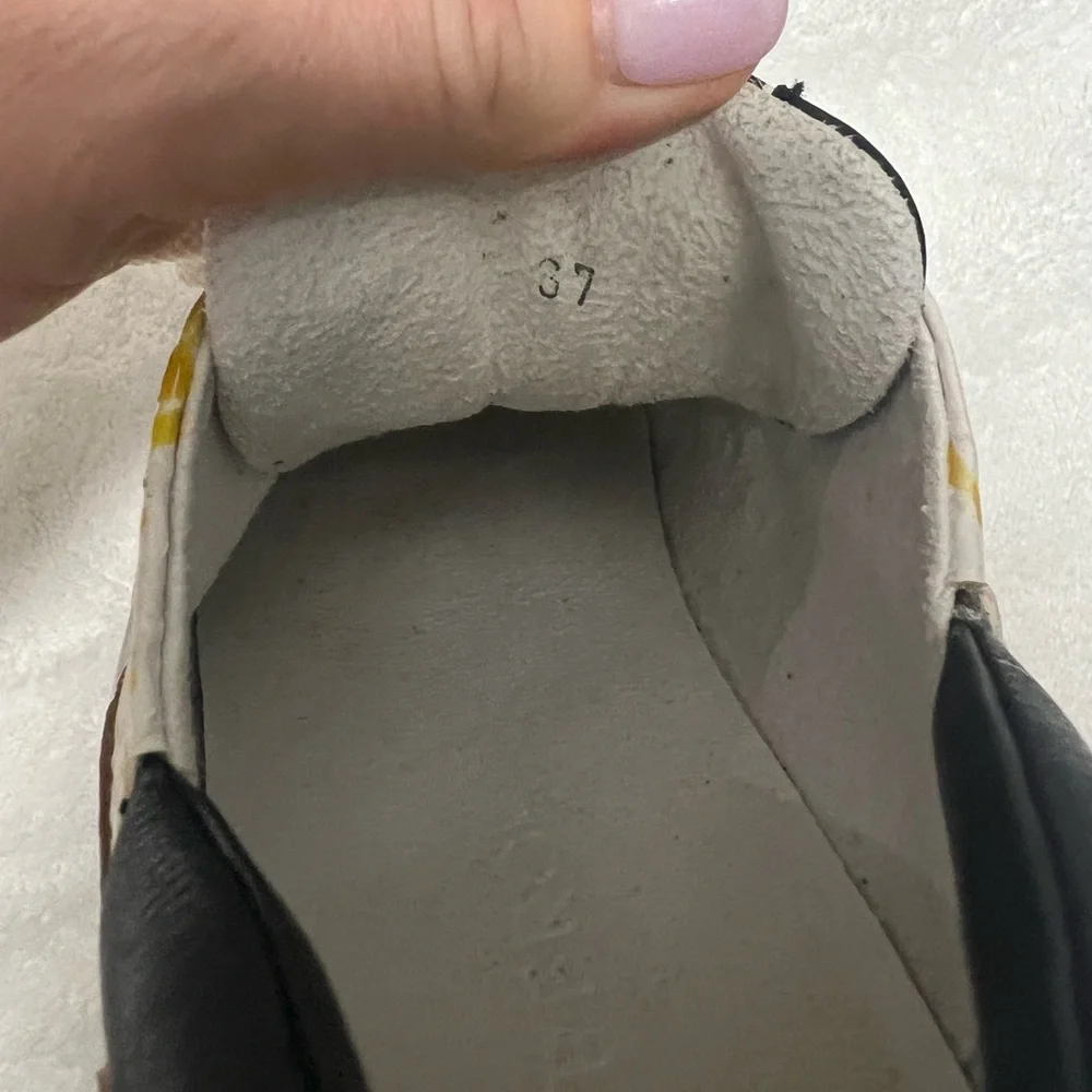 Iceberg Women's Sneakers w/ reptile skin and yellow paint platter, size 37 (6.5)